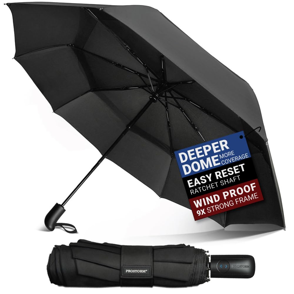 Sponsored Ad - Vented Travel Umbrella | Strong Compact Windproof Umbrella | Deep Dome Coverage | Auto Open/Close | Portable Pop Up with Large Coverage | Fits Car & Backpack