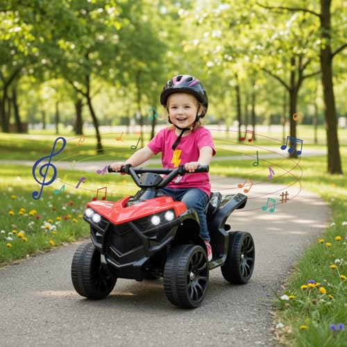 TLSUNNY 6V Kids ATV 4-Wheeler Ride On Car, Motorized Battery Vehicle with Music, Ideal for Boy & Girl (Red)