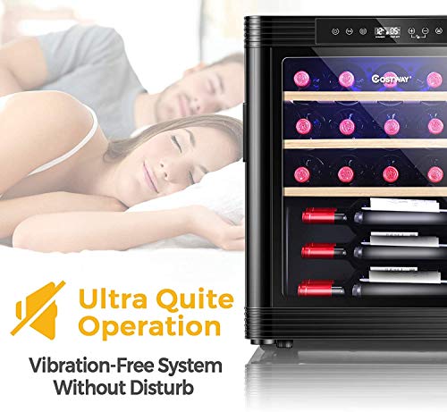 Nightcore Wine Cooler, 24 Inch Wine Fridge For 21 Bottles, Freestanding Wine Refrigerator With Digital Temperature Display, Wooden Shelves, Glass Door, Built-In Led Light #TOP5