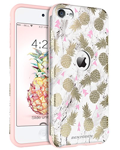 BENTOBEN iPod Touch 5 Case,iPod Touch 6 Case,Hybrid Solid PC Back Cover Soft TPU Bumper Cute Pineapple Pattern Shockproof Heavy Duty Protective Case Cover for iPod Touch 5th/6th Generation,White/Gold