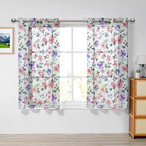 Image of Cortina Linen Polyester Printed Curtains Set of 2, Curtain for Doors Home Decor Items for Living Room Bedroom (Purple, 5FT)