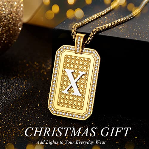 Holizaly Initials A-Z Letters Pendant Necklace Men's Women's Capital Letters Gold Plated 18K Diamond Square Chain Jewelry Gifts For Boys And Girls Christmas Gifts For Husband Boyfriend Son Christmas Gifts. (Gold-T) #TOP4