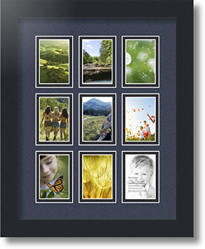 ArtToFrames Collage Photo Frame Double Mat with 9-2x3 Openings with Satin Black Frame and Blue Jay mat.