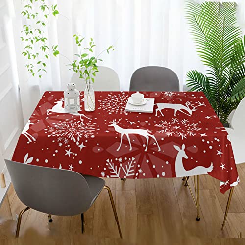 Alaza Rectangle Tablecloth Reindeer Snowflake Red Washable Spill Proof Table Cloth Dust-Proof Table Cover For Kitchen Dining Room Party Tablecovers Spread Home Decoration 54 X 72 Inches #TOP3