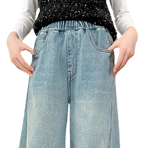 Tween Girls Wide Leg Jeans-Elastic Waistband Baggy Denim Pants with Pocket, Streetwear Long Pants for Girls2