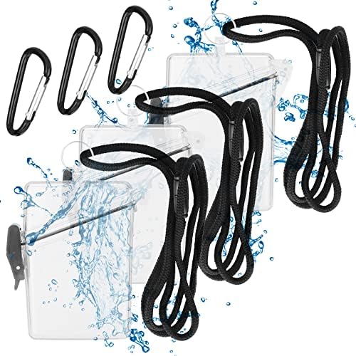 Waterproof ID Badge Holder Case: YIDM 3 Pack Waterproof Case Badge Holders with Lanyard Clear Waterproof Card Holder with Keychain Badge Holder Case for ID Badges and Keys Cards Coin