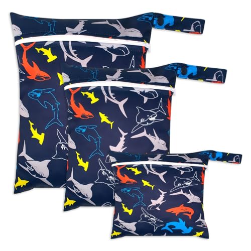 3 Pièces Réutilisable Pochette Humide et Sèche, 26x36cm Sac à Langer de Voyage Plage Piscine, Sacs à Couches Lavables, avec Fermeture éclair, Idéal pour Vêtements, Affaires bébé, Natation, Gym