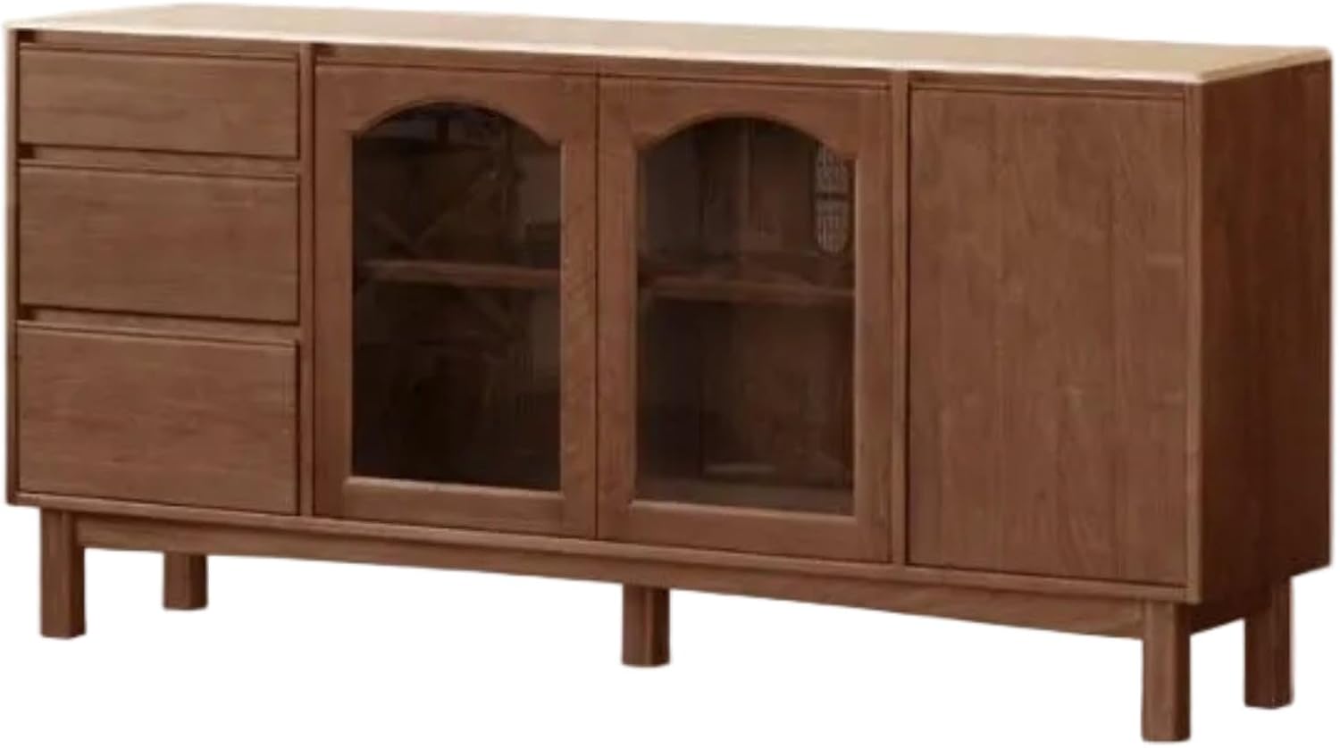 GVAwood Black Walnut Solid Wood Retro Buffet Cabinet, Sideboard 71.0×17.8×34.0 inch / 180.4×45.2×86.2 cm/Rich Dark Walnut Color/cave Stone Slab Sideboard
