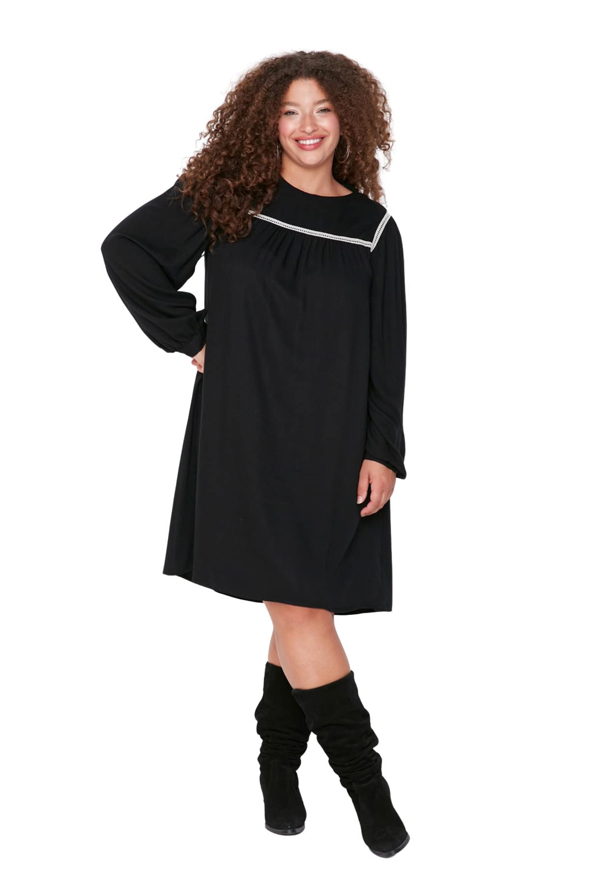 Trendyol Damen Mini Bodycon Fitted Dress Kleid, Schwarz, 48