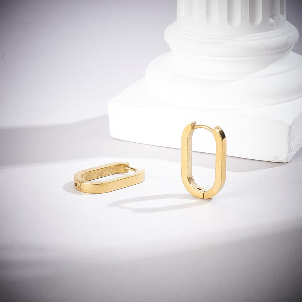 UNICRAFTALE 12Pcs Real 18K Gold Plated Earrings Stainless Steel Huggie Hoop Earrings 21mm Gold Oval Endless Hoop Small Sleeper Piercing Earring for DIY Jewelry Making - Image 4