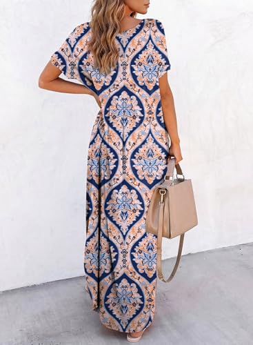 Image of Dokotoo Summer Dresses for Women 2026 Maxi Dress V Neck Cap Sleeve Sundress with Pockets Womens Dresses Beach Vacation
