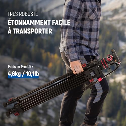 NEEWER 188cm Trépied Vidéo avec Tête Fluide Amortissement,TP75 - 6