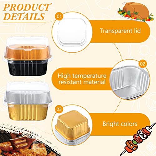 120 Sets Mini Loaf Pans With Lids 150 Ml 5 Oz Aluminum Foil Baking Pans Disposable Ramekins Square Baking Cups Mini Cake Tins Cupcake Holders With Lid For Muffin Brownie Bread (Black Gold, Gold) #TOP2