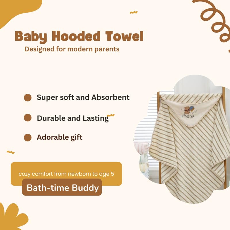 Image of Organic Cotton Hooded Baby Towels with Lining for Newborn, Infants and Toddlers - Soft |Breathable for Baby | Absorbent, Baby Bath Shower Gift- Set of 2