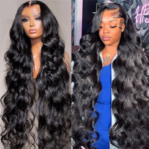 Image of Pizazz 13x4 Transparent Lace Front Wigs Human Hair Pre Plucked with Baby Hair 180 Density Glueless Body Wave Frontal Wigs Human Hair with Natural Hairline(30 Inch)