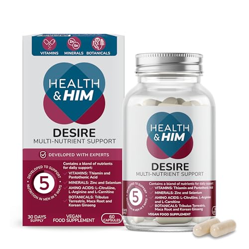 Health & Him Desire Supplements for Men - 60 Capsules - Supplements for Men with Maca Root & Korean Ginseng - Vegan, Gluten-Free