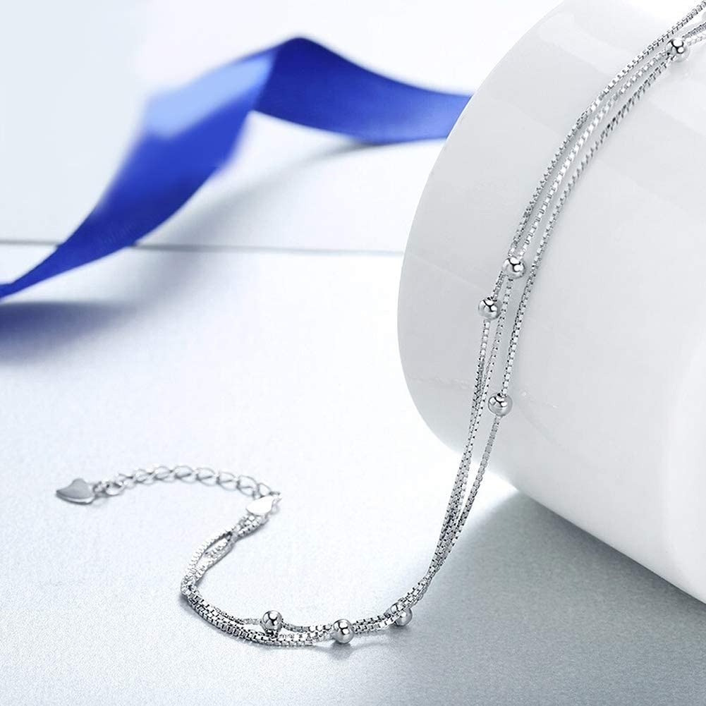 RWRAPS Cavigliera in argento 925 con sfera 24 cm/10 cavigliera regolabile, cavigliera a strati gioielli estivi da spiaggia per donne e ragazze