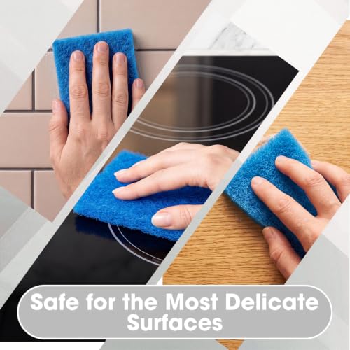 Image of Eccliy 40 Pcs Non Scratch Scrubbing Pad Reusable Kitchen Dish Scrubber Scouring Sponge Pads Multi Purpose for Kitchen Household Cleaning Supplies, 10 x 4 Inch (Blue)