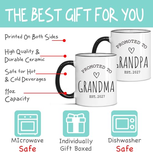 Gououoii Promoted to Grandma & Grandpa Est 2027 Mug Set - Grandparents Mug - Pregnancy Reveal Mugs - Grandparents Baby Announcement Birthday Gift by Gououoii - Used condition - Image 3