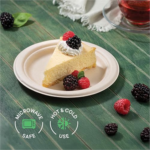 100% Compostable Paper Plates 7 Inch [1000 Count] Heavy-Duty Dessert Plates - Natural Brown Color Unbleached Bagasse - Eco-Friendly Disposable Biodegradable Sugarcane Plates - [Bulk Case 8/125 Pack] by Stack Man - Image 4
