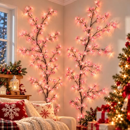 Cherry Blossom Lights with Bendable Tree Branches for Bedroom Wall Decor