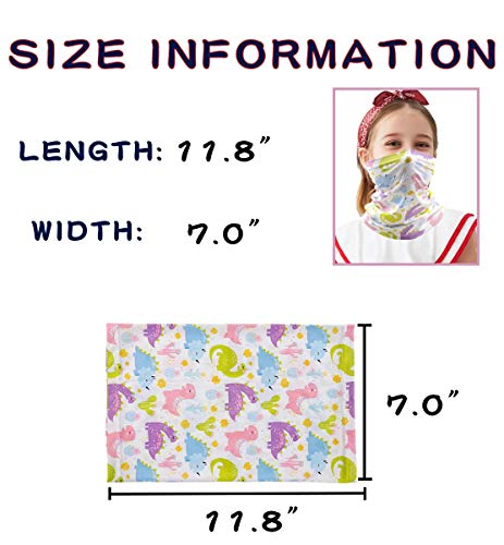Kids Neck Gaiter Balaclava, Face Cover Bandana, Mask Toddler Half Face Protective Reusable Infinity Scarf, Headwear for Softball. Gifts for Girls. Pink Unicorn/White Dinosaur, Large