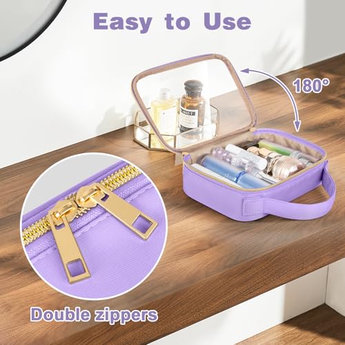 Image of Wedama TSA Approved Toiletry Bag, 2 Pack Clear Makeup Bags with Handles, Quart Size PVC Clear Cosmetic Bags for Women and Men, Carry on Airport Airline Compliant Bag, Purple