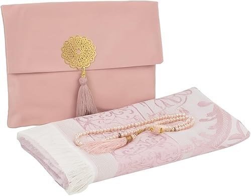 Juego de alfombra de oración musulmana y Tasbeeh con bolsa Shantung portátil de alta calidad, suave Janamaz Sajadah para hombres y mujeres, regalo