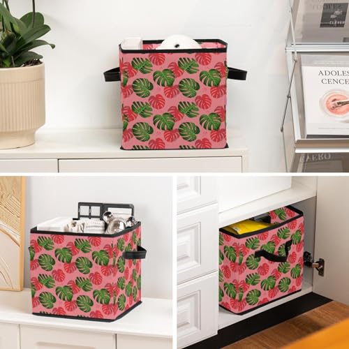 Boîte de rangement pliable cube en tissu à motif palmier - 6