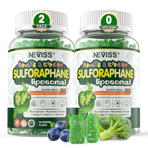 Liposomal Sulforaphane Supplement Broccoli Gummies Broccoli Sprouts Extract w/Myrosinase Omega-3 Vitamin C E for Kids 4+ & Adults Supports Cognitive Brain Cellular Health Antioxidant 120 Cts