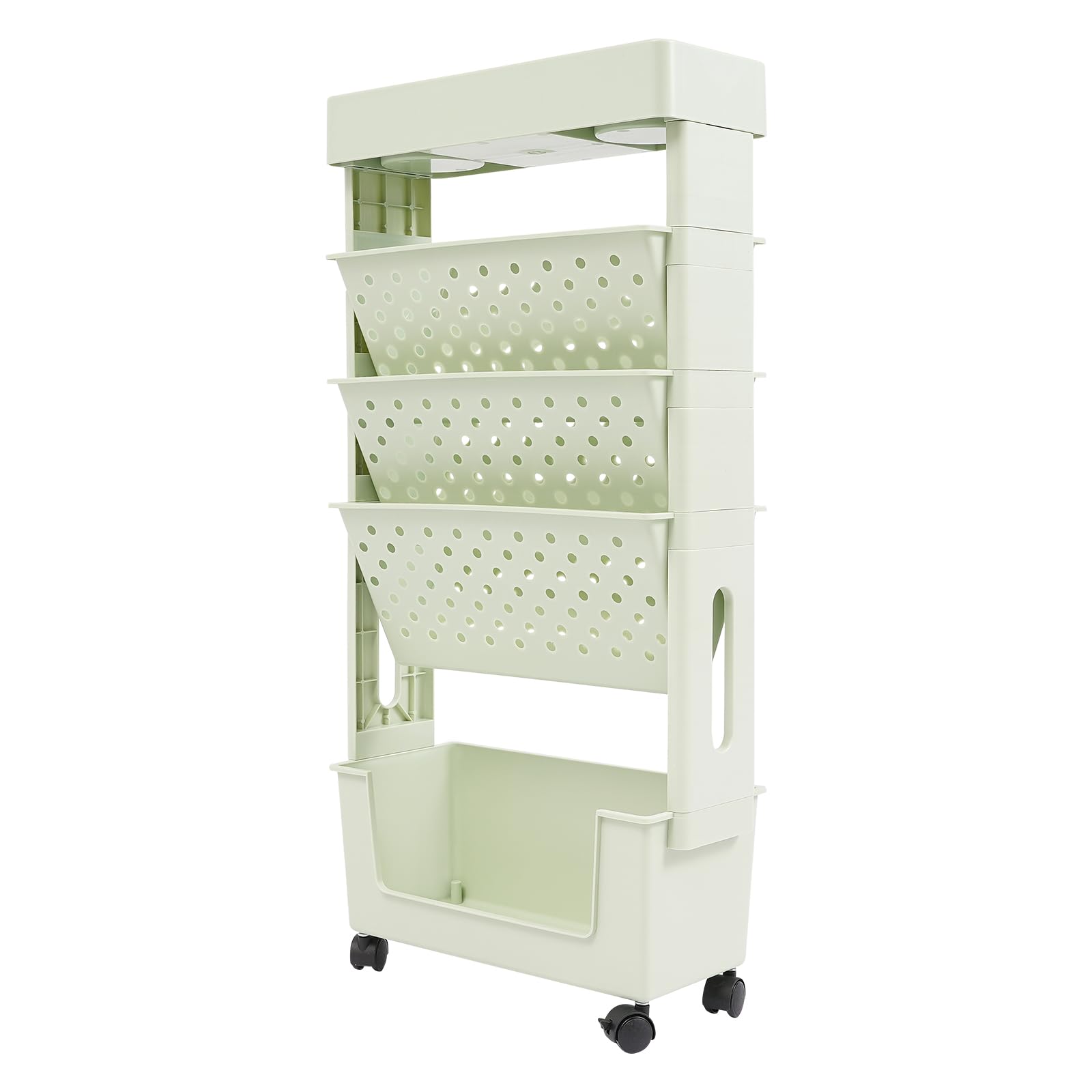 Carrito de almacenamiento rodante de 5 niveles, organizador verde para suministros escolares, documentos, tazas y papelería de oficina, solución de almacenamiento versátil para el hogar y la oficina