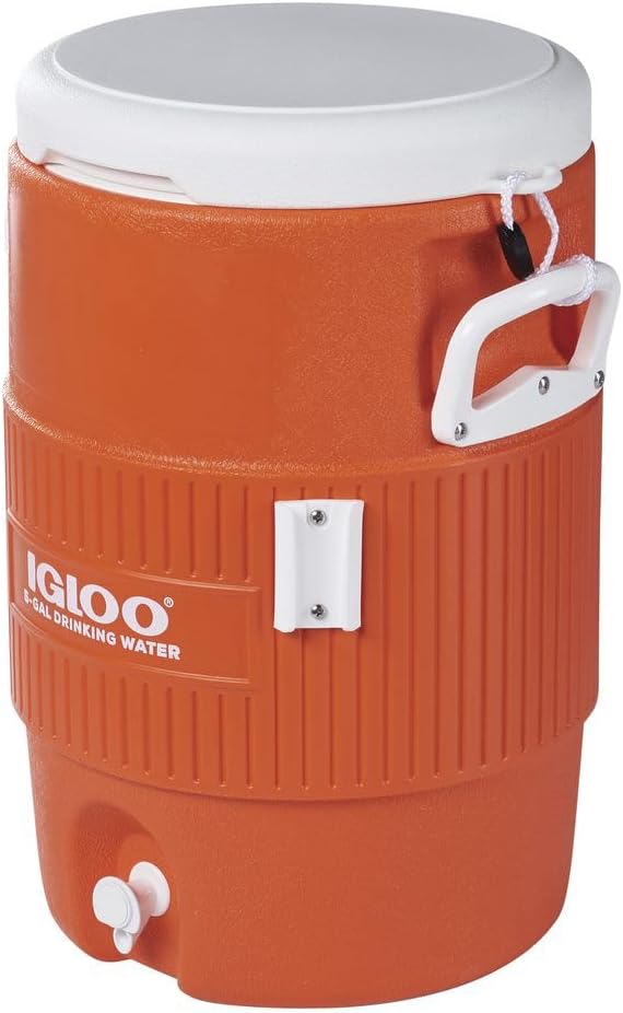 Beverage Jug, Orange With White Seat-Top Lid & Handles, 5-Gallons