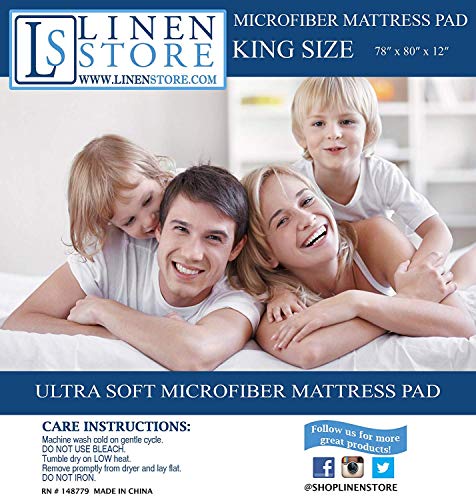 Linen Store Ultra Soft Hypoallergenic Microfiber Mattress Topper Cover Pad, Diamond Quilted Design, King - 78"X80"X12" #TOP7