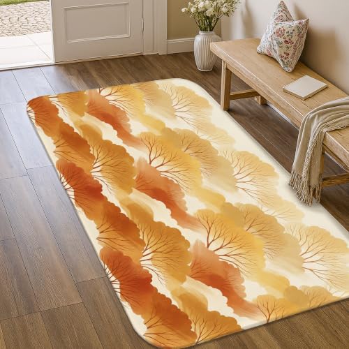Alfombra rectangular de hojas y ramas naranja otoñal para puerta de entrada 2