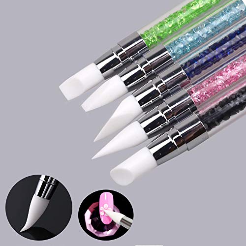 Mwoot 5pcs GEL Nailart Pen schnitzen Pinsel Silikon-Kopf-Acryl Griff-Salon-Werkzeug-Set, Nagel Kunst Pinsel,Nail Art… – Bild 7