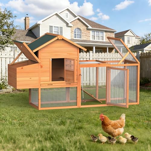 Projaeout Chicken Coop, 80" Outdoor Wooden Hen House 2-4 Chickens, Yellow