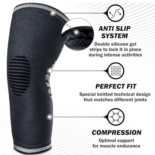 Image of POWERLIX Knee Compression Sleeve (Pair) - Best Knee Brace for Knee Pain for Men & Women - Knee Support for Running, Basketball, Volleyball, Weightlifting, Gym, Workout, Sports