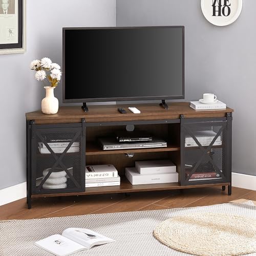 HOMISSUE Corner TV Stand for 55 Inch TV, Rustic Corner Entertainm...