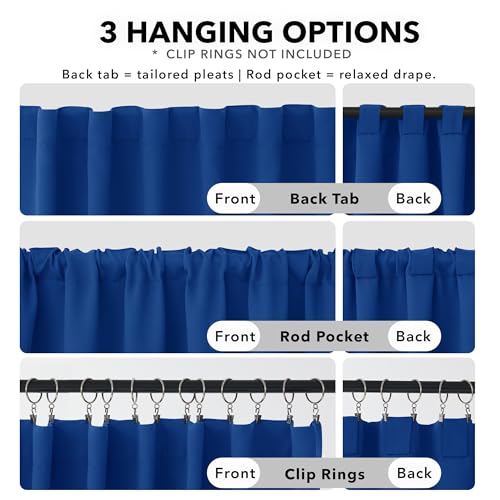 Deconovo Blackout Curtains for Kitchen Window Back Tab and Rod Pocket Curtains Room Darkening Curtains 52Wx45L Inch Royal Blue 2 Panels