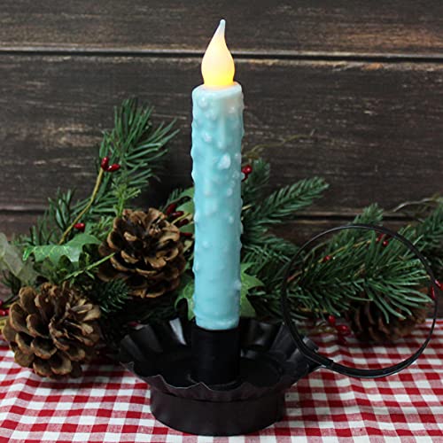 CVHOMEDECO-Real-Wax-Hand-Dipped-Battery-Operated-LED-Timer-Taper-Candles-Rustic-Primitive-Flameless-Lights-Decor-6-34-Inch-Teal-2-PCS-in-a-Package CVHOMEDECO Real Wax Hand Dipped Battery Operated LED Timer Taper Candles Rustic Primitive Flameless Lights Decor 6 34 Inch Teal 2 PCS in a Package