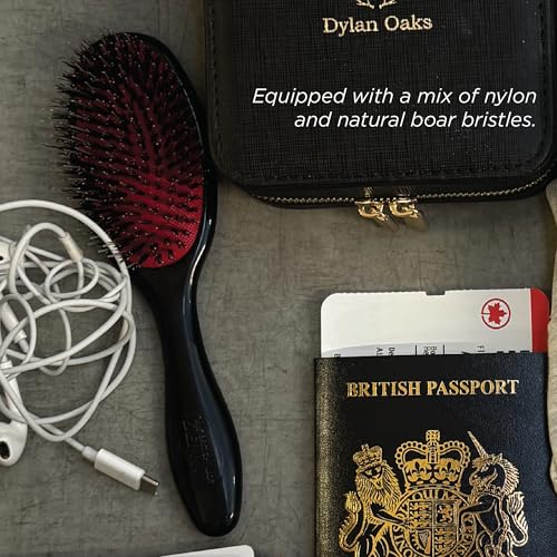 Denman Cushion Hair Brush (Small) with Soft Nylon Quill Boar Bristles - Porcupine Style for Grooming, Detangling, Straightening, Blowdrying and Refreshing Hair – Black, P081S
