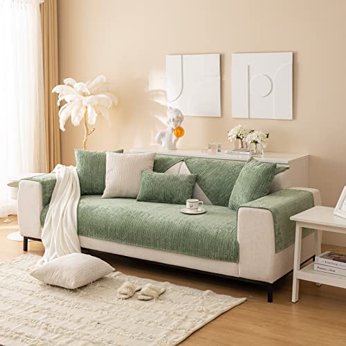 Okyuk Soft Chenille Sofa Couch Cover Non Slip Sectional Couch Cover Sofa Slipcovers Striped Weave Textured Washable Furniture Protector For Kids, Pets (Green, 70 * 180Cm) #TOP17