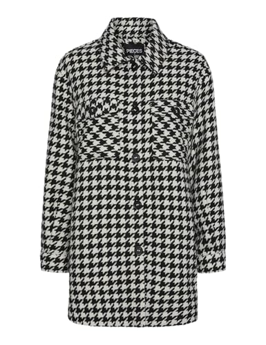 Pieces Sobrecamisa Pcrudy AOP Chaqueta Camisa, Negro/Cuadros: Pata de Gallo Blanca, S para Mujer