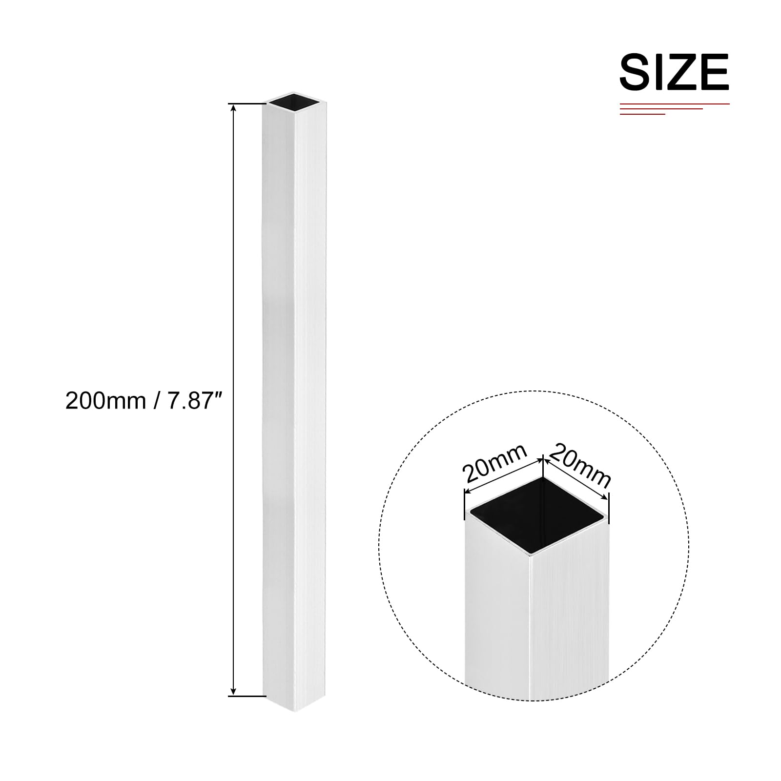 DTGN 20mmx20mmx0.8mmx200mm (Width x Wall Thickness x Length) Square Tube, 2Pack, Good for Industrial Housing Construction - Image 2