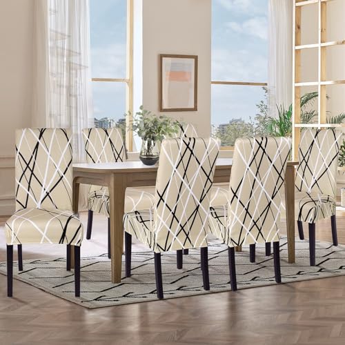 Image of SearchI Dining Room Chair Covers Slipcovers Set of 6, Spandex Super Fit Stretch Removable Washable Kitchen Parsons Chair Covers Protector for Dining Room,Hotel,Ceremony(Flower Pattern6)