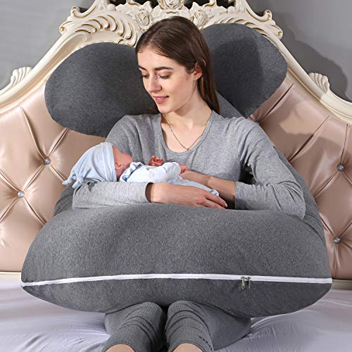 Image of Amagoing 55 inches Pregnancy Pillows for Sleeping, U Shaped Maternity Full Body Pillow for Pregnant Women with Hip, Leg, Back, Belly Support, Washable Jersey Cover Included (Dark Grey)