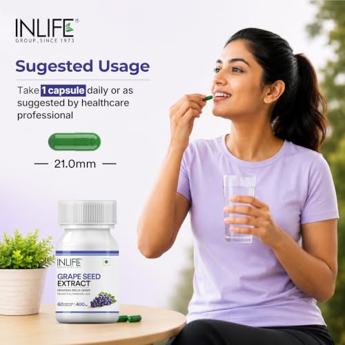Image of INLIFE Grape Seed Extract Supplement 400mg, 95% OPC, 60 Veg Caps