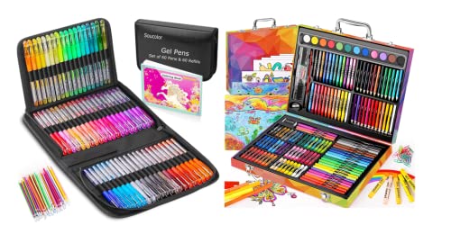Soucolor 120 Glitter Gel Pens Set with 183-Pack Drawing Painting Set for Kids Girls Boys Teens