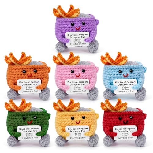 Megele 7-Pack Emotional Support Dumpster Fire Crochet Funny Desk Gift Set