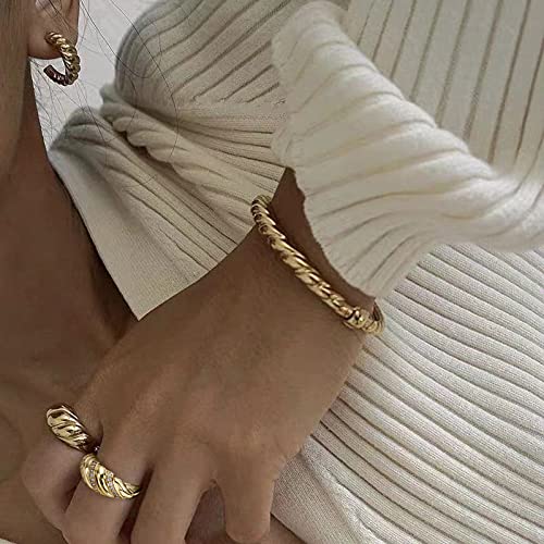 Youfeng 18K Gold Filled Chunky Dome Ring For Women Croissant Braided Twisted Stacking Band For Women Statement Ring Size 10 #TOP4